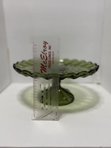 Avocado Green Anchor Hocking Fairfield Pedestal Cake Plate 10” 1970s MCM Vintage