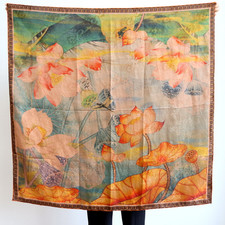 100 Silk Bandanna Scarf Square Wrap Double Face lotus Print Shawl 108X108cm new