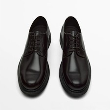 Massimo Dutti Men's Leather Derby Shoes Business Lace Up Formal Black Brown