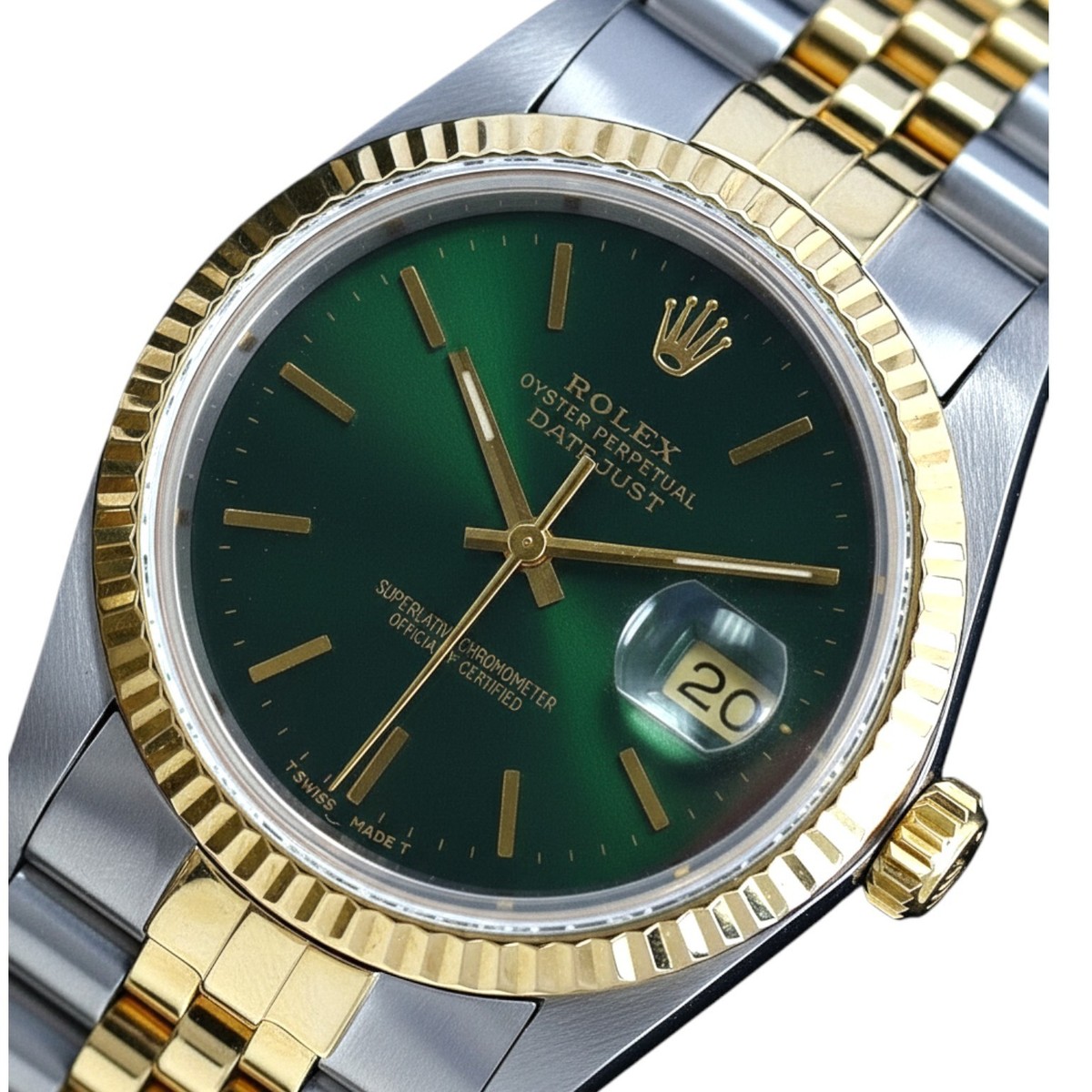 Rolex Datejust 16013 36mm Green Index 18KY & Stainless Steel