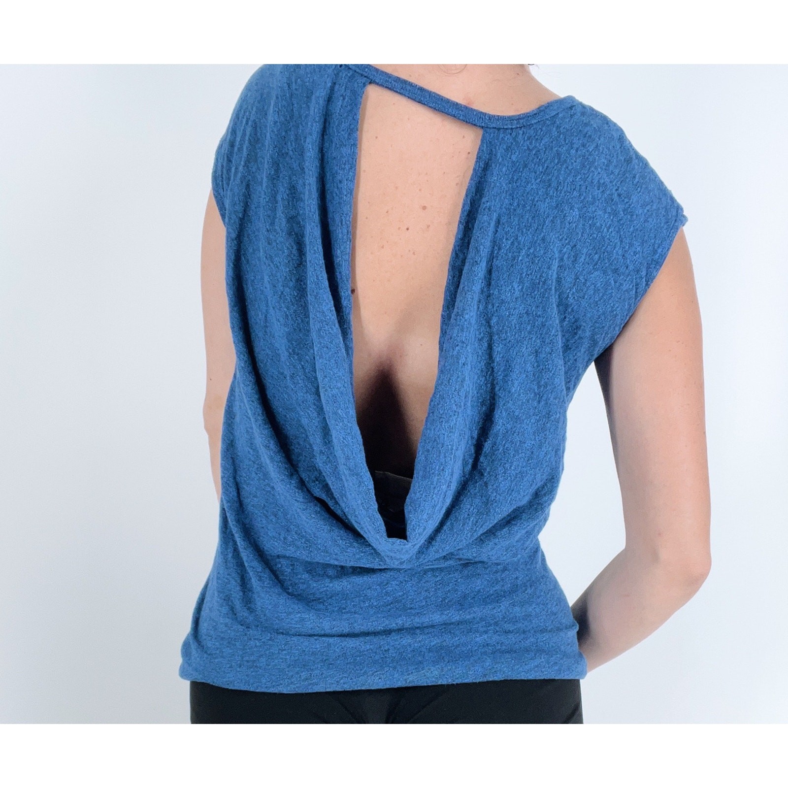 Monrow Blue Heathered Open Back Drape Detail Shor… - image 2