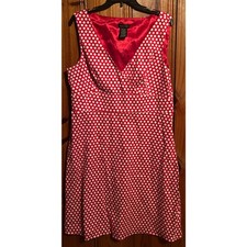 Spense Womens Dress Sz 16 Red Polka Dot V-Neck Stretch Sleeveless Lined