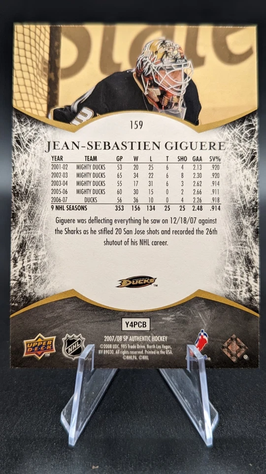 2007-08 SP Authentic Notables #159 Jean-Sebastien Giguere/100 - Anaheim Ducks - Image 2 of 2