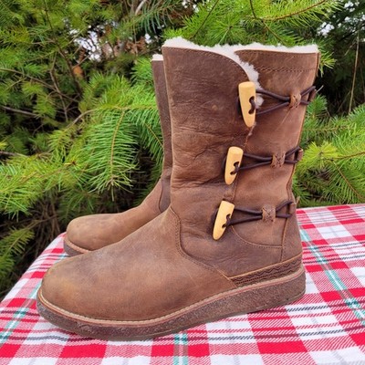 Ugg Boots Women s 7 Kaya Stout Oiled Brown Leather With Toggles And Side Zipper