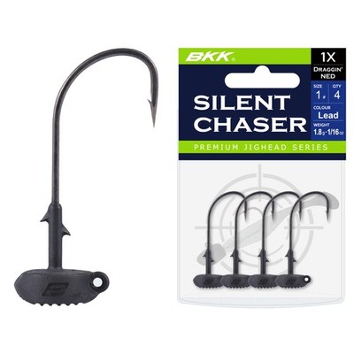 BKK Silent Chaser-Draggin' Ned Rig Black | 4 Stk. Jigkopf Jig Haken 2/0 und 3/0