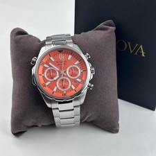 New Bulova Marine Star Men's Chronograph Quartz Watch Orange Dial 96B395 44 mm