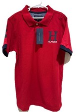 NWT Tommy Hilfiger regal red, White Blue boys golf polo shirt size m - 12/14