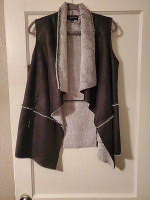 Jones New York Black Large Suede/Faux FUR VEST Women's