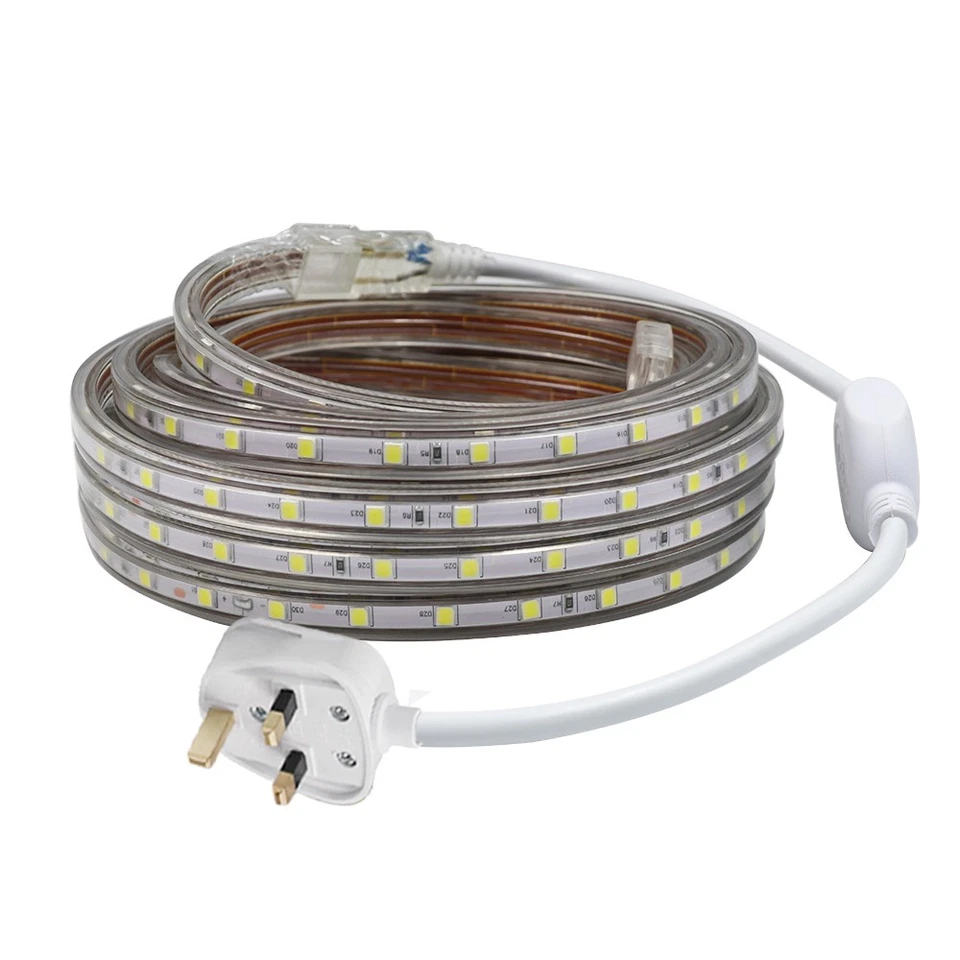 LED Strip 220V 240V 5050 SMD IP67 Waterproof Lights Rope RGB White Blue UK plug