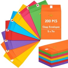 Manilla Envelopes 200 Pcs 5 x 7 Inch Clasp Kraft Colored Multicolor 200
