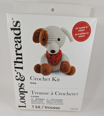 Loops & Threads Crochet Kit Dog Diego Intermediate Amigurumi Craft NEW Sealed