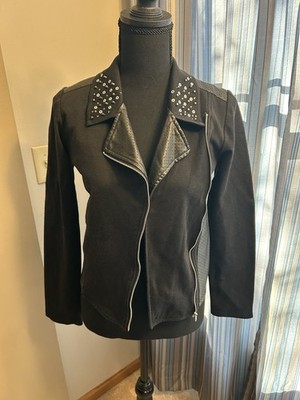 D-Signed Black Motorcycle Jacket  With Zip Up And Silver Accents Girls Size XL