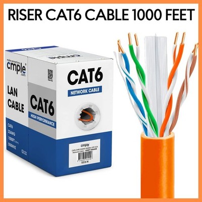 Cat6 Riser Ethernet Cable 1000ft CMR Solid 23AWG UTP 10Gb Pull Box Black