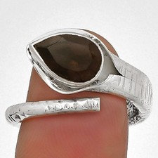 Adjustable - Smoky Quartz - Brazil 925 Sterling Silver Ring s.8 Jewelry R-1306