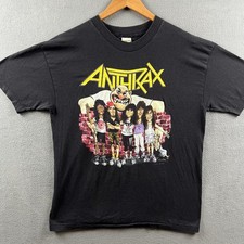 Camisa vintage de ántrax para hombre XL negra puntada única 1988 State Euphoria Tour