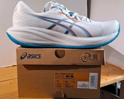 NEW W/ BOX ASICS Cumulus 28 Men's Walking Running Shoes Size 11 White Blue Color