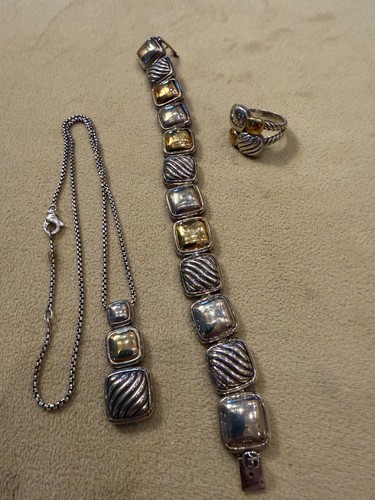 Authentic David Yurman 3-piece Jewelry Set. Sculpted Cable and Quatrefoil