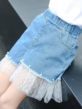Denim Skirts For Girls Lace Trim Hip-Hugging A-Line Size 11-12 Years