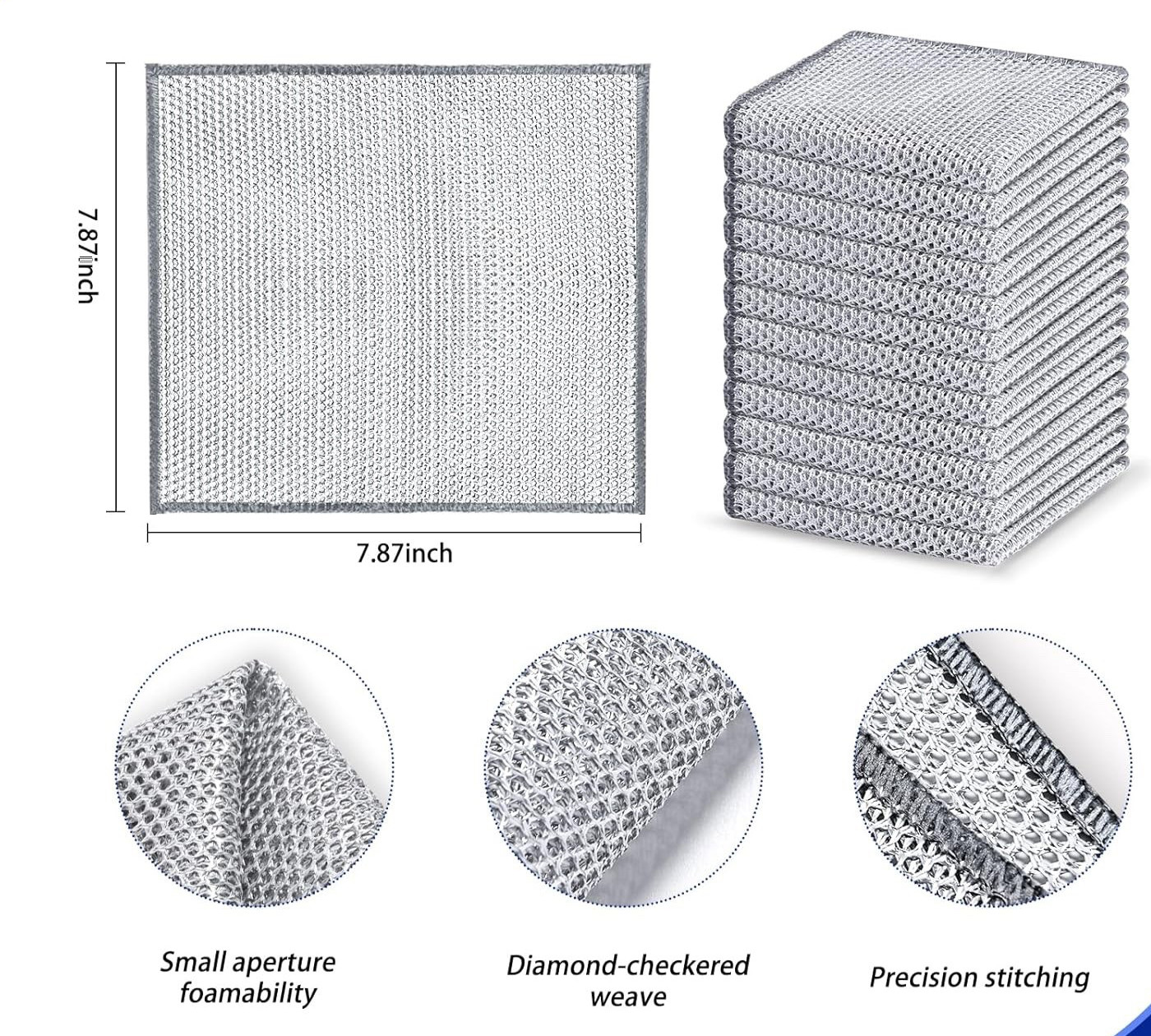 12 Pack Non-Scratch Dishwashing Cloth Mesh Knit Cleaning Cloth For Kitchen