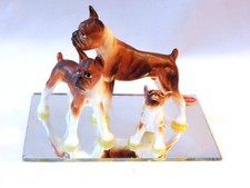 Miniature Bone China Boxer Dog Family Figurines on Mirror