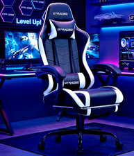 Ergonomic Gaming Office Chair Recliner with Footrest & Lumbar Pillow White