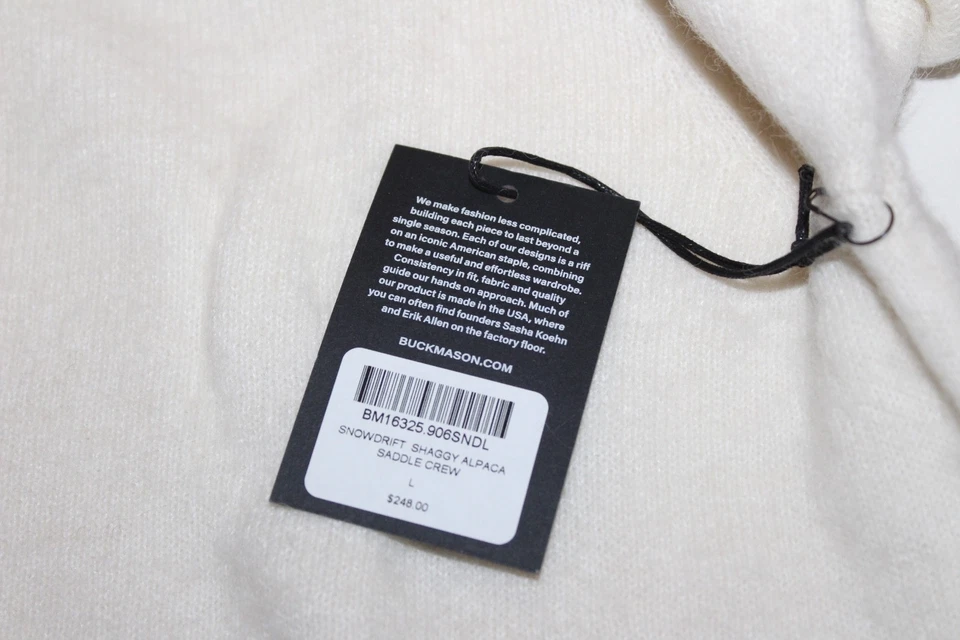 $248 Buck Mason Men's L Shaggy Alpaca Saddle Crewneck Sweater Pullover Snowdrift - Image 2 of 4