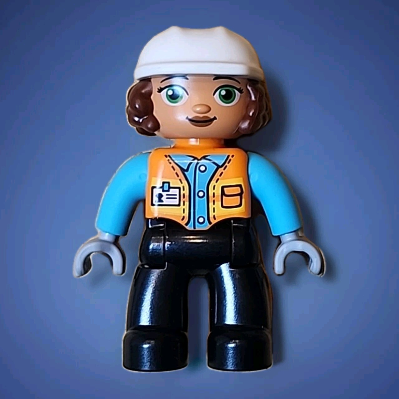Lego Duplo CONSTRUCTION WOMAN WORKER Orange Vest 2.5" FIGURE with Hat Radio