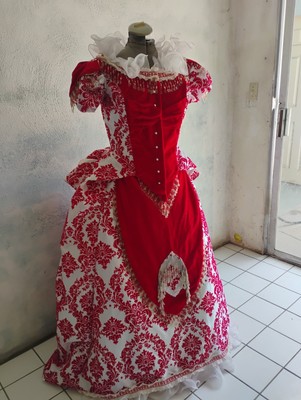 Victorian Bustle Velvet  flocked Tafetta 1880s Rep Gown  sz L