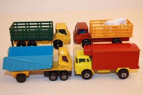 4 Vintage 1960s-1970s Matchbox Lesney Trucks REFRIGERATOR / CATTLE / ARTICULATED