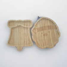 Bamboo Christmas Santa & Bell Serving Trays Set of 2, 2-Compartment, 9 in Beige