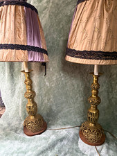 Vintage Antique Solid Brass  Table Lamp Pair ...