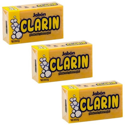 3X CLARIN Amarillo para manchas de Grasa   Bar Laundry Soap, 350g, 3 Pack