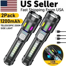 2PACK 99000000 LM Super Bright LED Tactical Flashlight Rechargeable Work Light
