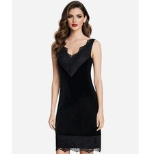 Calvin Klein Velvet Black V Neck Dress with Lace Trim Size 2 NWT $129