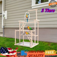 3 Tiers Parrot Rack Wooden Bird Perch Parakeet Play Stand Perch Gym Playground