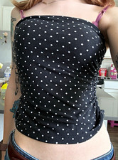 Womens Black/White Polka Dot Strapless Tube T...