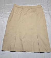 Oscar by Oscar De La Renta Khaki Pleated Lined Skirt 12 Cotton Stretch Vtg Pics!