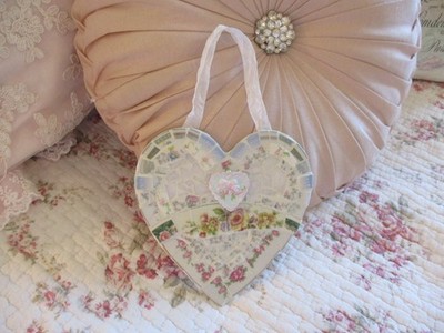 Shabby Chic Broken China Mosaic Heart Plaque - #1