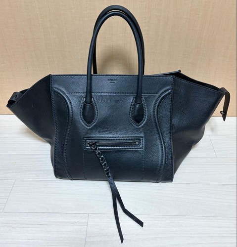CELINE Luggage Phantom Black Leather Tote Handbag Auth