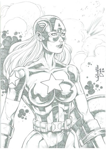 💥Cap America (09"x12") comic art by Wellington Diaz - TramaStudio💥
