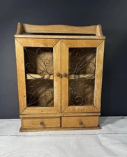 Vtg Wood Spice Rack 2 Drawer Wall Hanging Shelf Farmhouse Country Kitchen Decor