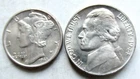 1943 Silver Mercury Dime and 1944-P Silver War Nickel