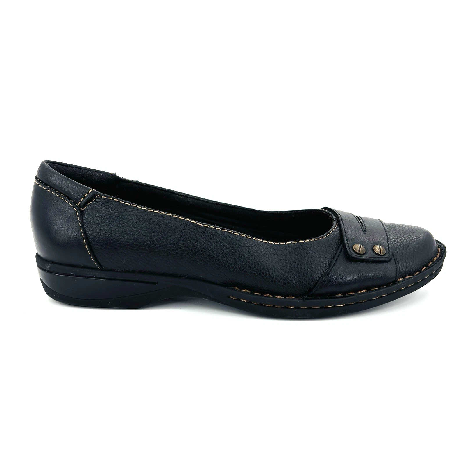 Scarpe comode da donna 8 5 M Clarks Pegg Abbie ballerine in pelle nera slip on