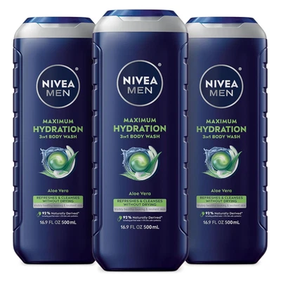 NIVEA Men Maximum Hydration 3 in 1 Body Wash 16.9 Fluid Ounce (Pack of 3)
