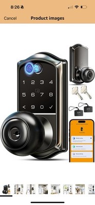VE018 Smart Knob Handle Lock - Fingerprint, App Control, Keyless Entry for Fr...