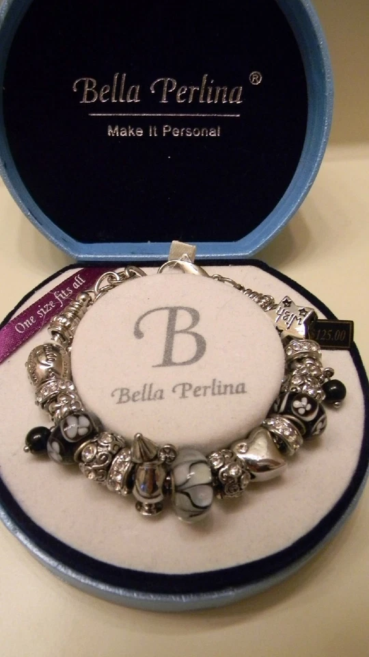 Pulsera Bella Perlina “Wish & Dream” tono plata y negro ~ dijes blancos nueva en caja Foto 2 de 4