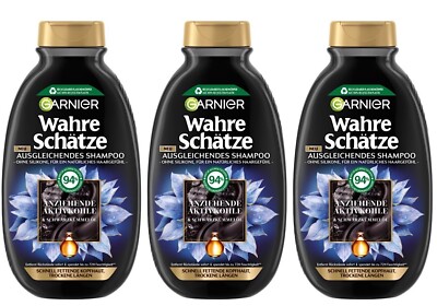   Garnier Shampoo Anziehende Aktivkohle Schwarzkümmelöl, Fettiges Haar 3x 250ml 