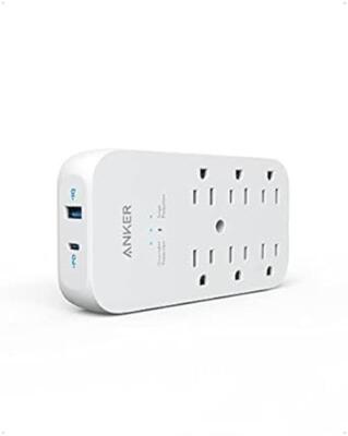 Anker Outlet Extender and USB Wall Charger, 6 Outlets and 2 USB Ports, 20W USB C