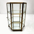 Hexagon Brass Glass Curio Cabinet 3 Shelves Door Latch Mirror Display Case Vtg