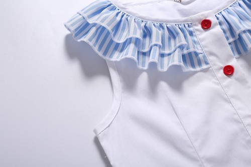 Girls Spanish Striped Outfits Ceremony Party Clothes White Shirt Blue Skirt Set - Picture 8 of 12